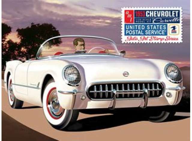 1953 Chevrolet Corvette (USPS Stamp Series), plastic modelkit, white 1:25 AMT Model