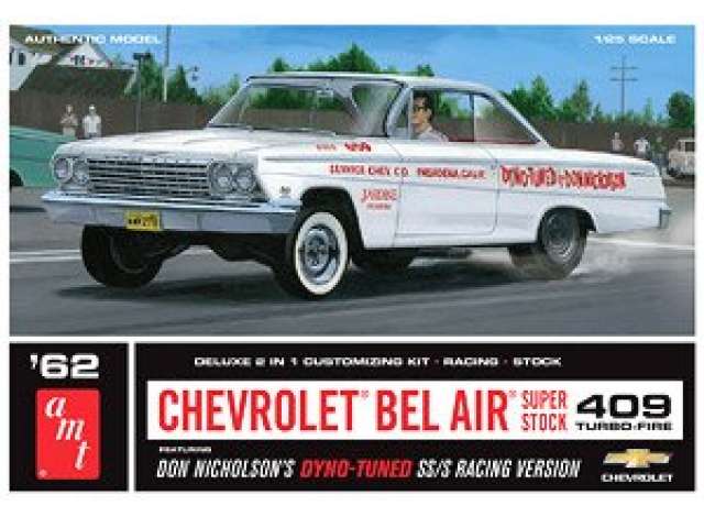 1962 Chevrolet Bel Air Super Stock Don Nicholson, plastic modelkit, white 1:25 AMT Model
