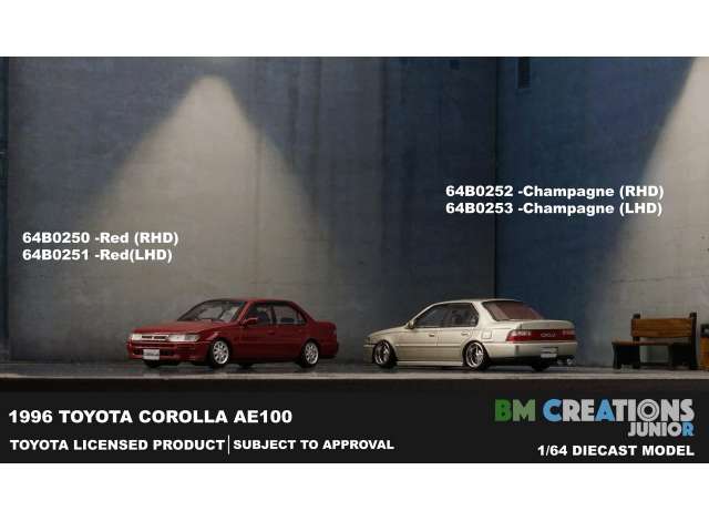 Toyota 1996 Corolla AE100, red right hand drive 1:64 BM Creations Model