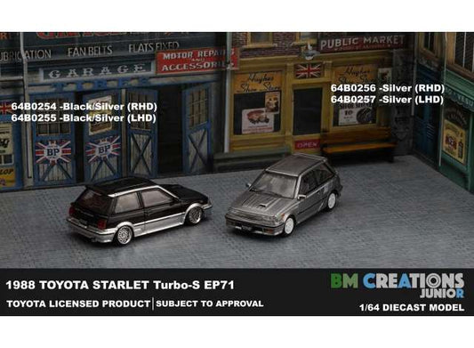 Toyota 1988 Starlet Turbo S EP71, black/silver right hand drive 1:64 BM Creations Model