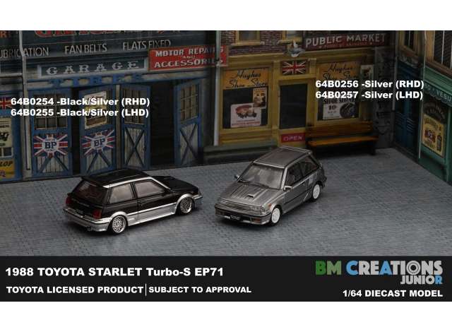 Toyota 1988 Starlet Turbo S EP71, silver left hand drive 1:64 BM Creations Model