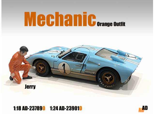 Mechanic Jerry, orange (Car not included). 1:24 American Diorama Model