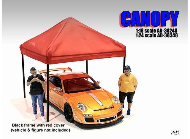 Canopy set with Black Frame & Red Cover. 1:24 American Diorama Model