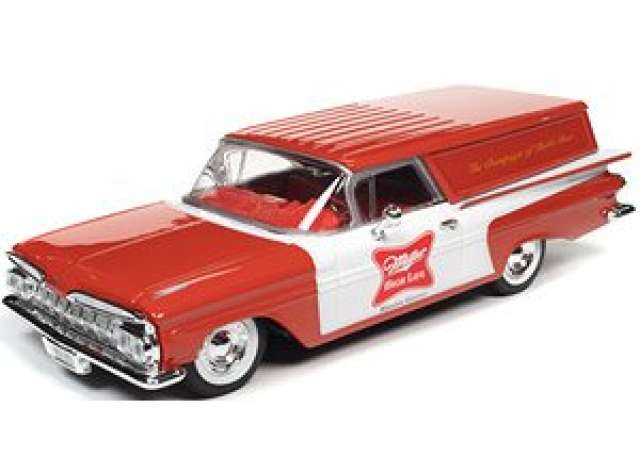 1959 Chevrolet El Camino Sedan Delivery Truck Miller High Life, Red & White with Miller High Life Graphics 1:24 Auto World Model