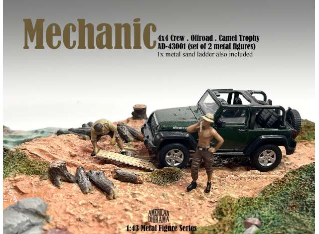 Mechanic Crew 4x4 Camel Trophy Set of 2 Metal Figures #1 1:43 American Diorama Model