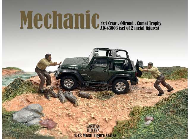 Mechanic Crew 4x4 Camel Trophy Set of 2 Metal Figures #3 1:43 American Diorama Model