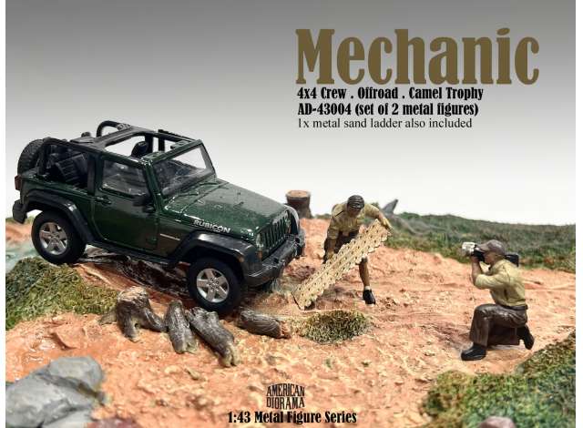 Mechanic Crew 4x4 Camel Trophy Set of 2 Metal Figures #4 1:43 American Diorama Model