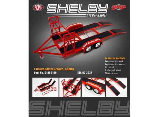 Pre-Order – Tandem Car Trailer with Tire Rack *Shelby American*, red with white stripes 1:18 GMP Model (gmp19012) – ETA. September 2026