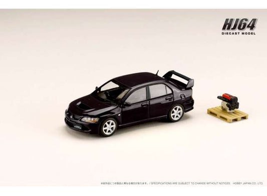 Mitsubishi Lancer GSR Evolution 8 with Engine Display Model, Black Mica 1:64 Hobby Japan Model