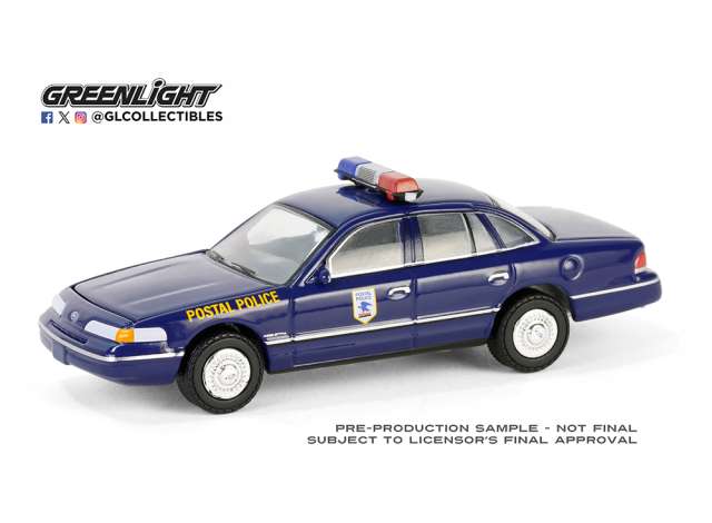 Pre-Order – 1992 Ford Crown Victoria Police Interceptor - United States Postal Service (USPS), blue 1:64 GreenLight Model (gl30516) – ETA. September 2026