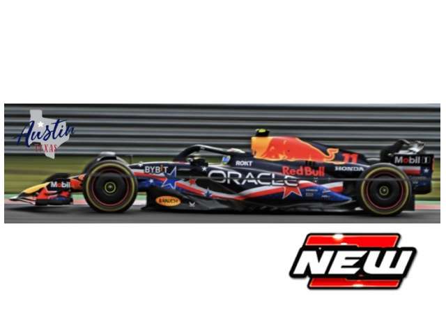 2023 Red Bull RB19 F1 #11 Sergio Perez Austin GP, blue/red/yellow 1:24 Bburago Model