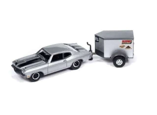 Pre-Order – 1970 Chevrolet Chevelle with Enclosed Trailer, silver with black stripes 1:64 Johnny Lightning Model (JLSP380) – ETA. September 2026