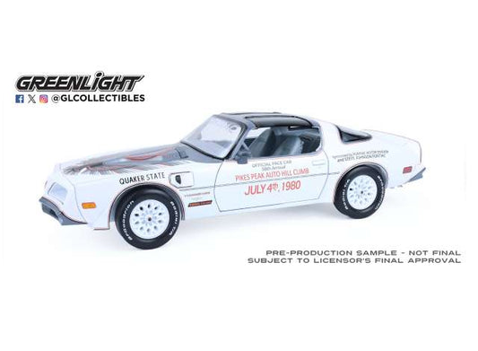 Pre-Order – 1980 Pontiac Firebird Trans Am - Official Pace Car 58th Annual Pikes Peak Auto Hill Climb, white 1:18 GreenLight Model (gl13696) – ETA. September 2026
