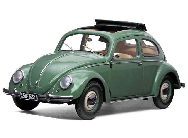 Pre-Order – 1958 Volkswagen Beetle Saloon with open roof and full opening parts, agave green 1:12 SunStar Model (sun5221) – ETA. September 2026