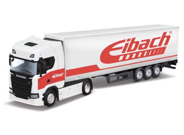 Scania S730 Highline Cab + Container Trailer *Eibach*, red/white 1:43 Bburago Model