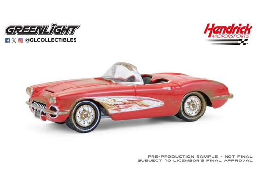 Pre-Order – 1958 Chevrolet Corvette - Rick Hendrick Owned VIN #00001 Unrestored, red 1:64 GreenLight Model (gl30529) – ETA. September 2026