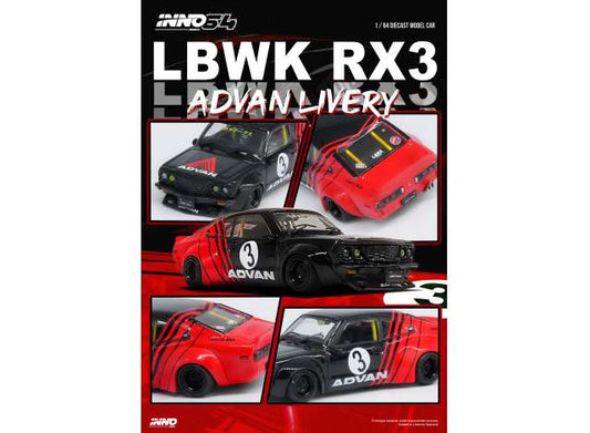 1:64 INNO64 IN64-LBWKRX3-02 LBWK MAZDA RX3 SAVANNA ADVAN LIVERY