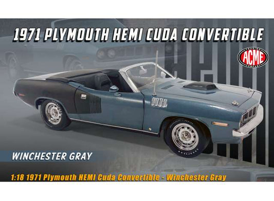 1971 Plymouth HEMI Cuda Convertible, Wenchester gray 1:18 Acme Diecast Model