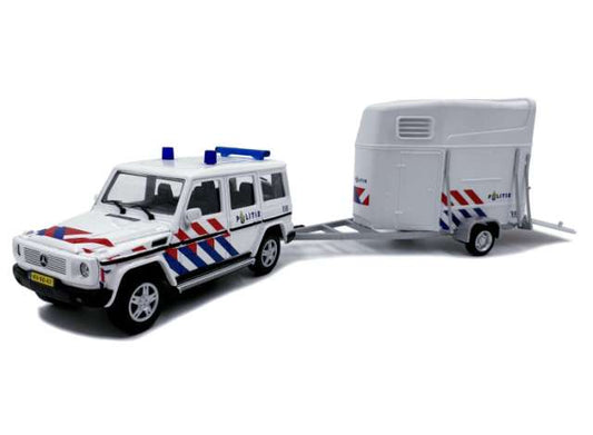 Mercedes Benz G-Class Civilian Police with horse trailer *Dutch Police Version* set, white/red/blue 1:43 Cararama Model