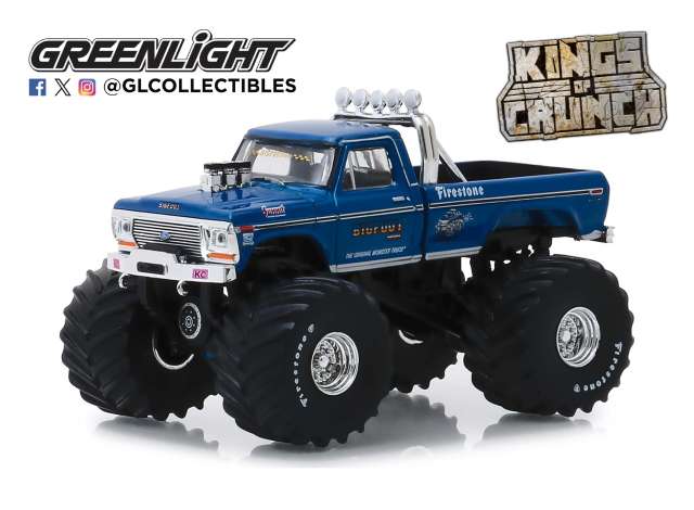 Pre-Order – 1974 Ford F-250 — Bigfoot #1 * Kings of Crunch - The Greatest Hits*, blue 1:64 GreenLight Model (gl49195C) – ETA. September 2026