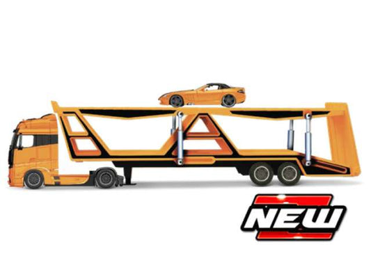 Pre-Order – Mercedes-Benz Actros 1851 with Mercedes SLR McLaren, orange/black 1:64 Maisto Model (mai11454-19127-04109) – ETA. July/August 2026