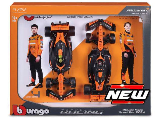 Pre-Order – 2024 McLaren MCL38 #4 Lando Norris with #81 Oscar Piastri-2 car set, orange/black 1:24 Bburago Model (bura28051) – ETA. July/August 2026