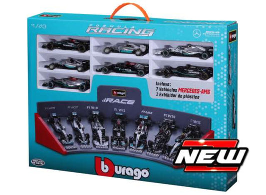 Mercedes-Benz 7 car set1x W05 #6 20141x W07 #44 20161x W10 #77 20191x W12 #44 20211x W13 #44 20221x W14 #63 20231x W15 #44 1:43 Bburago – diecast model