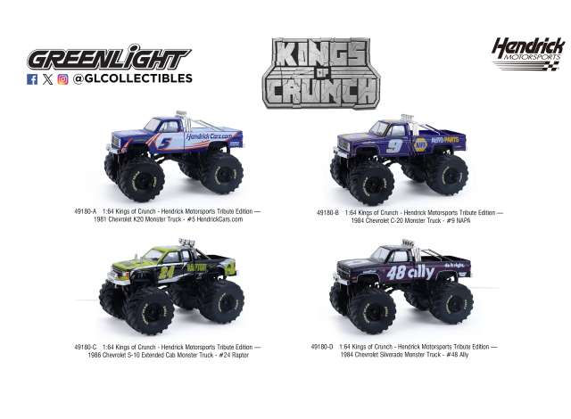 Pre-Order – Kings of Crunch- *Hendrick Motorsports* Assortment of 4 1:64 GreenLight Model (gl49180~4) – ETA. September 2026