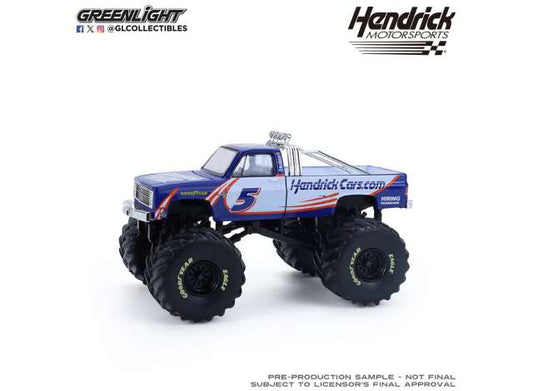 Pre-Order – 1981 Chevrolet K20 Monster Truck #5 *Kings of Crunch-Hendrick Motorsports*, white/blue/red 1:64 GreenLight Model (gl49180A) – ETA. September 2026