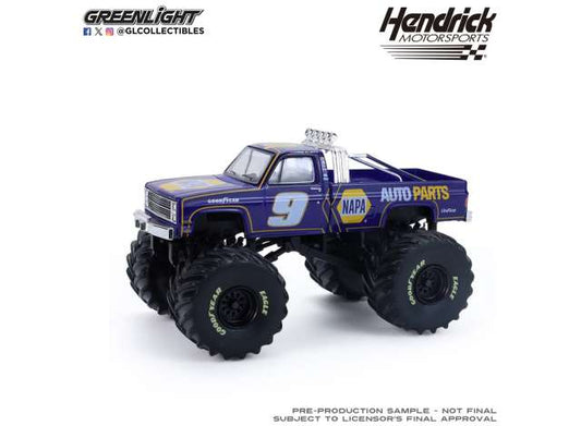 Pre-Order – 1984 Chevrolet C-20 Monster Truck #9 *Kings of Crunch-Hendrick Motorsports*, various 1:64 GreenLight Model (gl49180B) – ETA. September 2026
