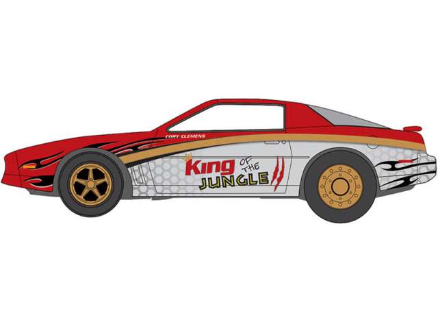 Pre-Order – 1987 Pontiac Trans Am *King of the Jungle*, red/silver/gold 1:64 Johnny Lightning Model (JLSP385A) – ETA. September 2026
