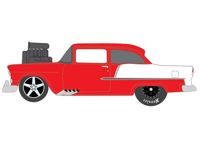 Pre-Order – 1955 Chevrolet 210 2-Door Sedan, red/white 1:64 Johnny Lightning Model (JLSP408) – ETA. September 2026