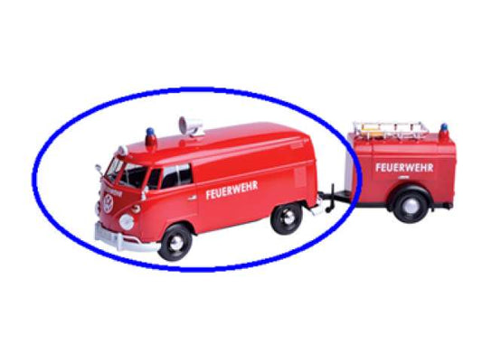 Pre-Order – Volkswagen Type 2 (T1) Fire Truck with trailer, red 1:24 Motor Max Model (mmax79568) – ETA. September 2027