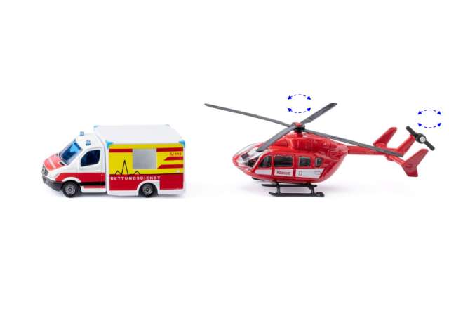Mercedes-Benz Ambulance and Helicopter, red/white/yellow 1:87 Siku Model