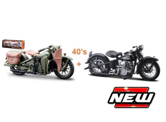 Pre-Order – Harley Davidson 2 motor set:  1x 1942 WLA Flathead 1x 1948 FL Panhead 1:18 Maisto Model (mai37301-40) – ETA. September 2026