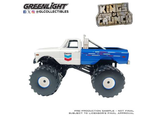 Pre-Order – 1972 Chevrolet K-10 Monster Truck, Chevron 150th Anniversary *Kings of Crunch Series 6*, blue/white 1:43 GreenLight Model (gl88063) – ETA. September 2026
