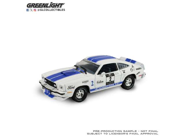 Pre-Order – 1976 Ford Mustang Cobra II, Stampede Car #2, white/blue 1:43 GreenLight Model (gl86646) – ETA. September 2026