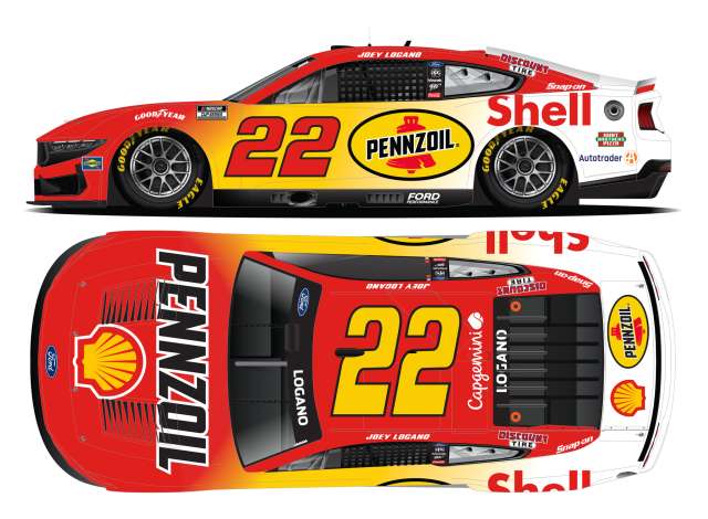 2025 Ford Mustang #22 Joey Logano *Shell-Pennzoil Special*, white/red/yellow 1:64 Action Racing Collectibles Model