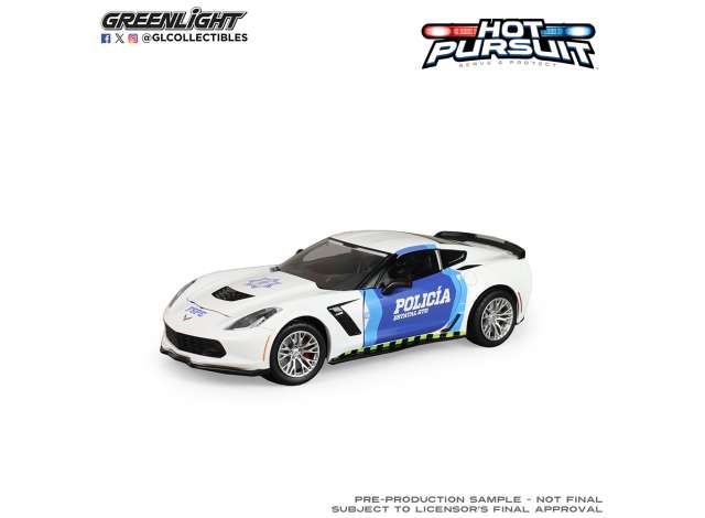 Pre-Order – 2019 Chevrolet Corvette Z06 Coupe, Policia Estatal GTO (Guanajuato), white/blue 1:24 GreenLight Model (gl18265) – ETA. September 2026