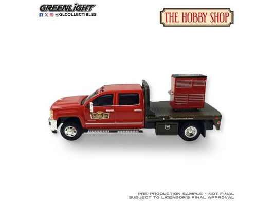 Pre-Order – 2016 Chevrolet Silverado 3500HD Dually Flatbed with Tool Cabinet *The Hobby Shop Series 17*, red 1:64 GreenLight Model (gl97170D) – ETA. September 2026