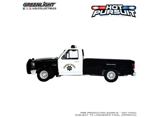 Pre-Order – 1996 Ford F-250 California Highway Patrol *Hot Pursuit Series 48*, black/white 1:64 GreenLight Model (gl43060B) – ETA. September 2026