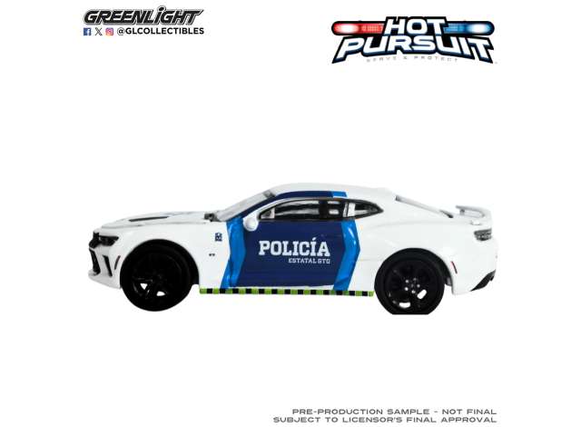 Pre-Order – 2017 Chevrolet Camaro  Policia Estatal GTO *Hot Pursuit Series 48*, white/blue 1:64 GreenLight Model (gl43060D) – ETA. September 2026