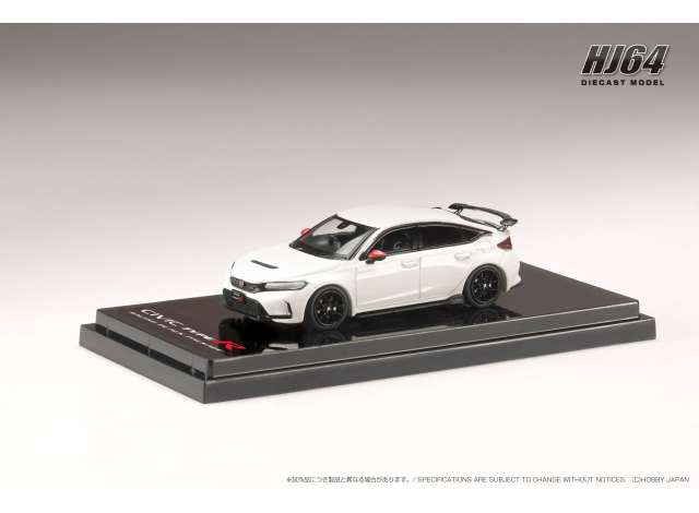 Available To Order – Honda Civic Type R (FL5), Racing Black Package/Genuine Optional Parts with Tailgate Spoiler, Championship White 1:64 Hobby Japan Model (HJ645063W)