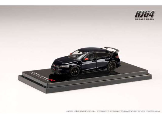 Honda Civic Type R (FL5), Racing Black Package/Genuine Optional Parts with Tailgate Spoiler, Crystal Black Pearl 1:64 Hobby Japan Model