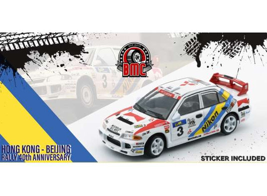 Pre-Order – 1995 Mitsubishi Lancer EVO Iii #3 Nikon Hong Kong Beijing Rally, Red/White BM64B0224 Stocks Due May / Jun 2026 1:64 BM Creations Diecast Model Stocks Due May / Jun 2026