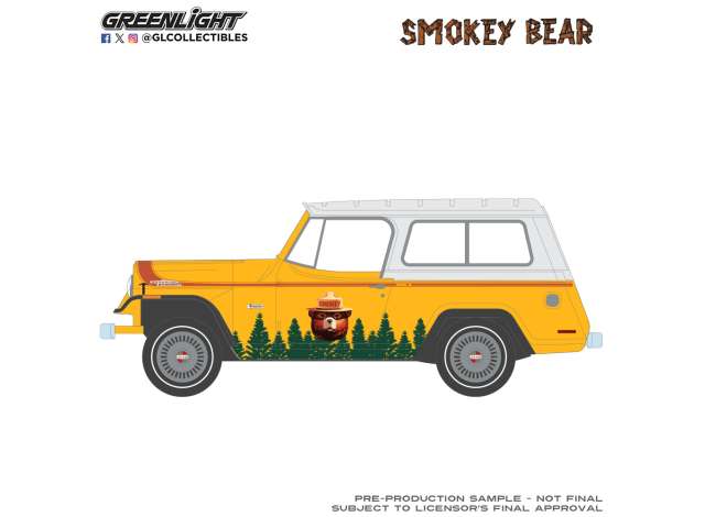 Pre-Order – 1971 Jeep Jeepster Commando, Trees Are Wonderful Friends *Smokey Bear Series 5*, yellow/white 1:64 GreenLight Model (gl38090C) – ETA. September 2026
