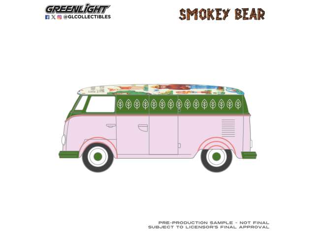Pre-Order – 1972 Volkswagen Type 2 Panel Van, It’s Your Forest, Take Care Of It, *Smokey Bear Series 5*, pink/green 1:64 GreenLight Model (gl38090D) – ETA. September 2026