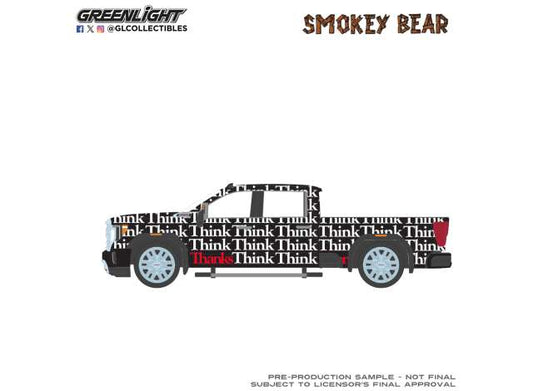 Pre-Order – 2023 GMC Sierra 2500 HD SLE, Think, Think, Thanks *Smokey Bear Series 5*, black/white 1:64 GreenLight Model (gl38090F) – ETA. September 2026