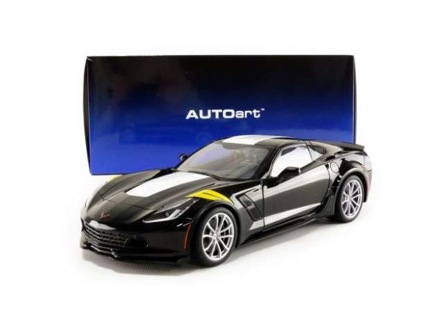 Chevrolet Corvette C7 Grand Sport, black/white stripes and yellowfender hash marks 1:18 AutoArt Model
