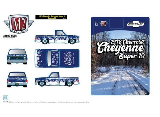 Pre-Order – 1973 Chevrolet Cheyenne Super 10 Custom SS, blue/white 1:64 M2 Machines Model (M2-31500HS65) – ETA. July/August 2026